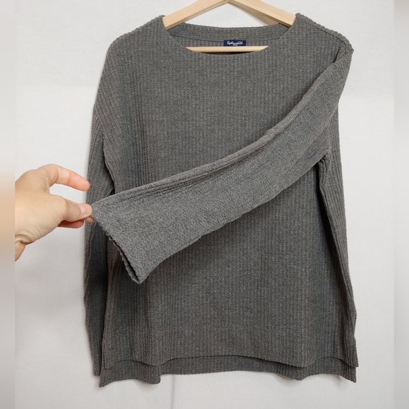 Splendid Long Sleeve Waffle Knit Top Charcoal Gray Relaxed Boxy Fit Small - Picture 5 of 7
